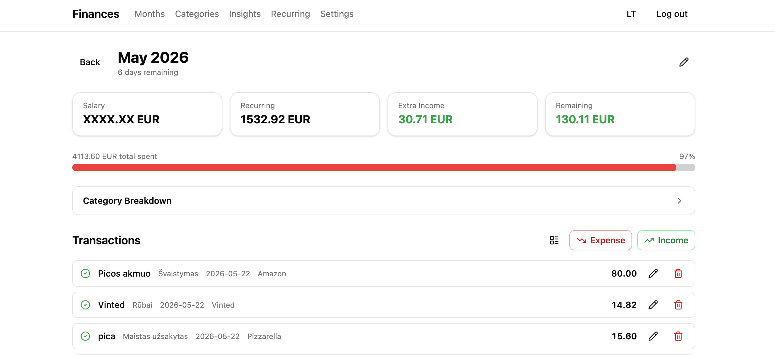 Mėnesio finansų planavimas screenshot