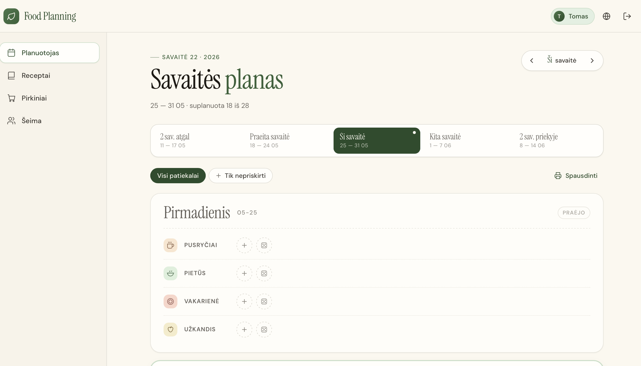 Maisto planavimas screenshot